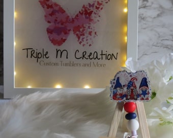 Badge Reel / Gnome / USA / Patriotic / Beaded Gifts / ID Holder