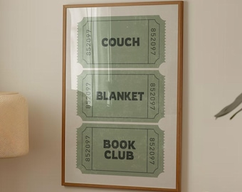 Cozy Reading Nook Wall Art, Sage Green Vintage Ticket Poster (Digital Download)