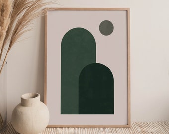 Emerald Green Abstract Arch Print, Boho Wall Art (Digital Download)