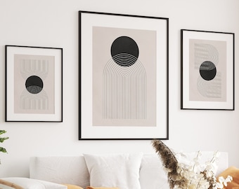 Láminas geométricas minimalistas: Conjunto moderno en blanco y negro (descarga digital)