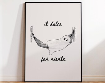 Cute Ghost Poster, Retro Halloween Cozy Wall Art (Digital Download)