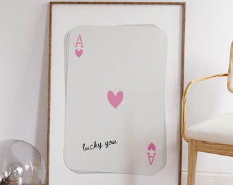 Pink Playing Card Art, Ace of Hearts Poster (Digital Download)