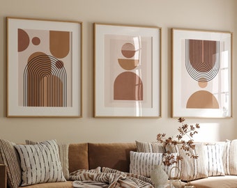 Modern Boho Art Print Set Of 3, Abstract Terracotta Art Prints, Burnt Orange Wall Posters, Geometric Prints For Home, Earth Tone Art Posters