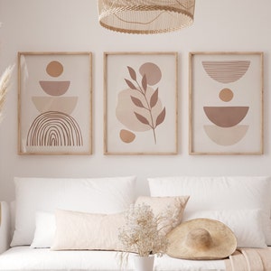 Ensemble de 3 impressions de style moderne tons neutres, ensemble d'impressions d'art géométrique abstrait beige, impression d'art esthétique scandinave, affiches d'art à imprimer