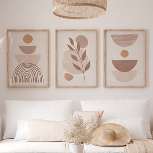 Set Of 3 Neutral Tones Modern Style Prints, Beige Abstract Geometric Art Print Set, Scandinavian Aesthetic Art Prints, Printable Art Posters