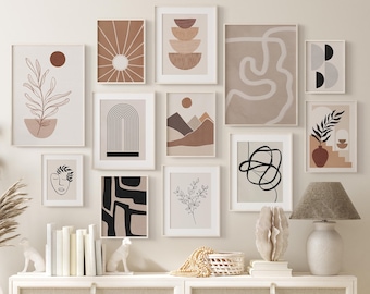 Boho Prints Gallery Wall Set Of 12 | Abstract Bundle Neutral Gallery Art Prints | Minimalist Beige Posters Set | Mid Century Modern Prints