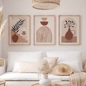Set Of 3 Abstract Terracotta Art Posters, Earth Tone Boho Wall Art Print, Moroccan Art Poster, Printable Bohemian Wall Decor, Instant Prints