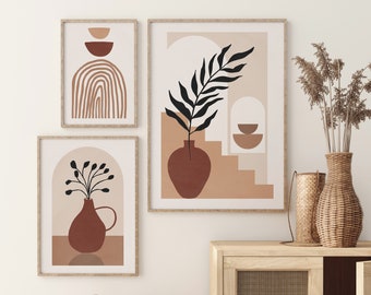 Abstract Terracotta Art Prints: Boho Earth Tone Decor Set of 3 (Digital Download)