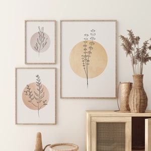 Botanischer Kunstdruck 3er-Set, Flower Line Art Poster, druckbare Blumenwandkunst, minimale Pflanzenzeichnung, Pastellfarben Wandkunst Poster