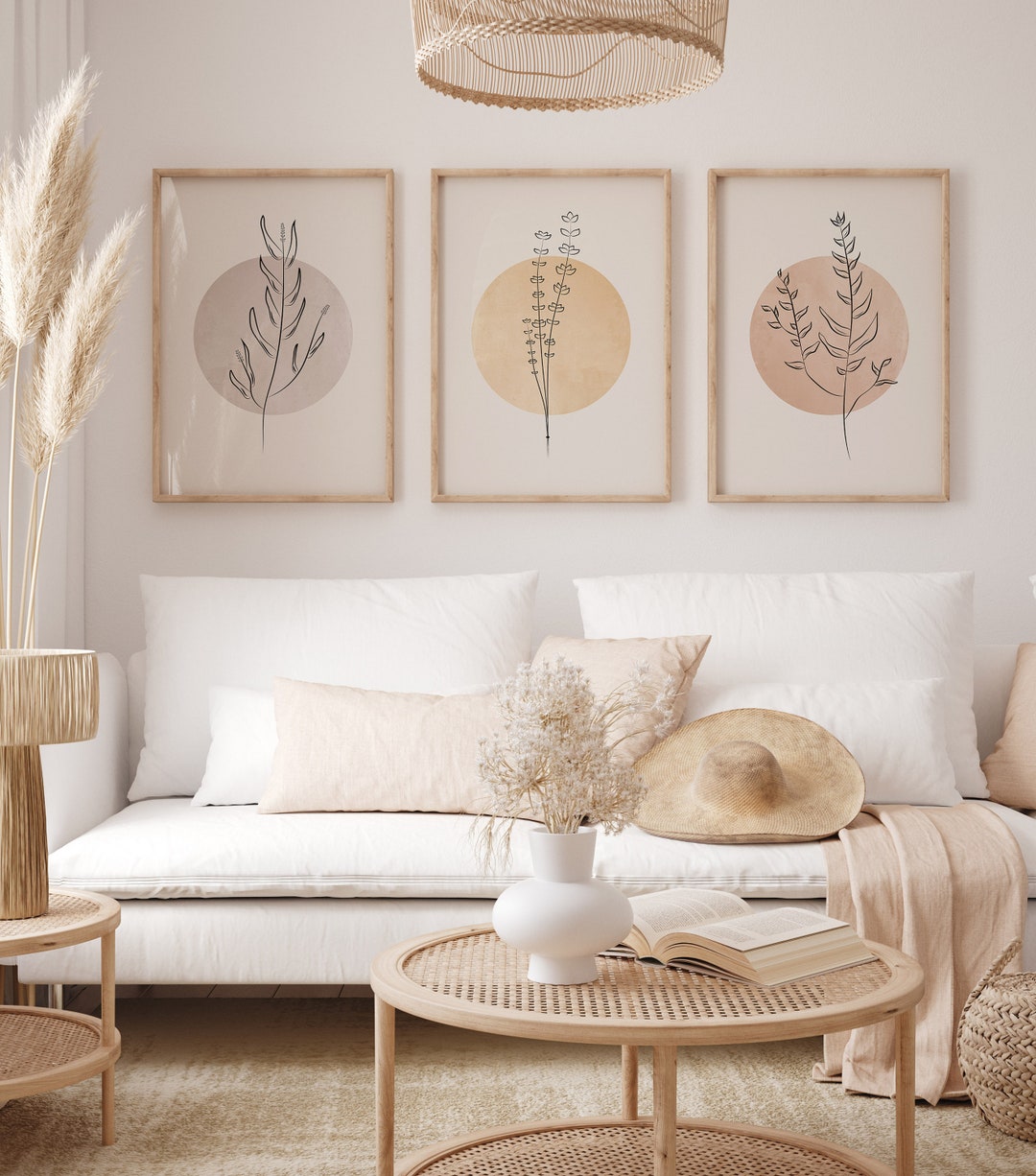 Botanical Line Art Print Set of 3, Minimal Floral Wall Decor (digital ...