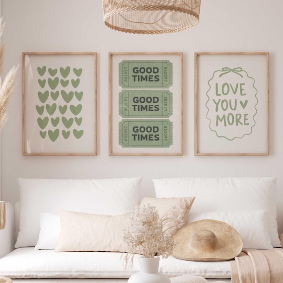 Sage Green Preppy Retro Poster Set of 3 (Digital Download)