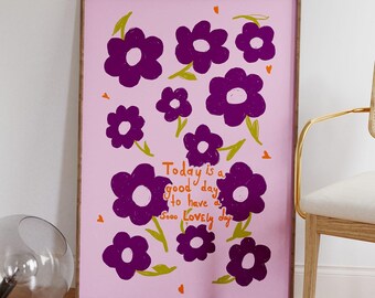 Purple Flower Wall Art, Pink Floral Printable, Maximalist Dopamine Poster