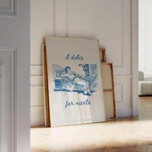 Il Dolce Far Niente Retro Poster, Italienisches Zitat Dekor, Vintage Wanddekoration, Blaues Dekor, Positive Stimmung