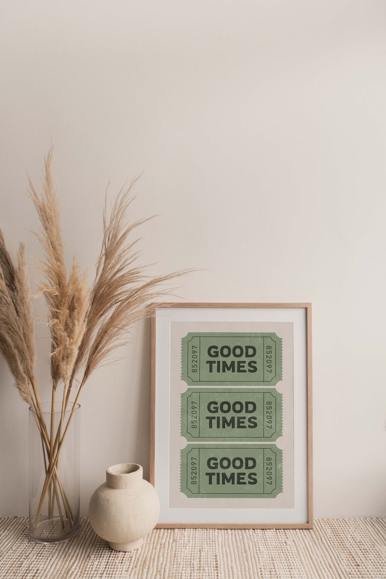 Retro Good Times Green Ticket Wall Art Apartment Wall Decor Ticket Art Print Trendy Bar Cart Wall Decor Digital Retro Poster Prints image 4