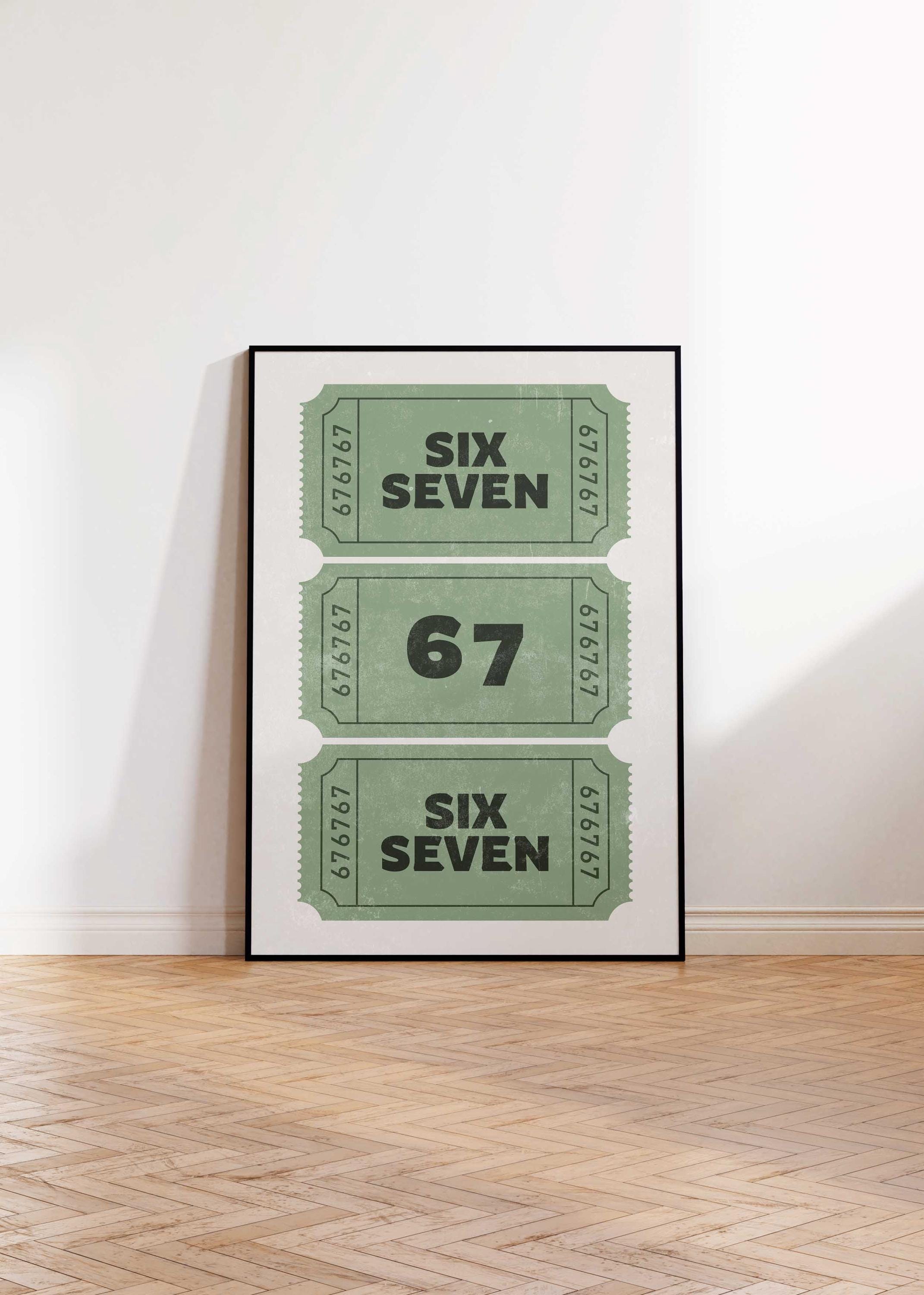 Sage Green Number 67 Ticket Print, Retro Wall Art (digital