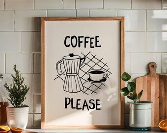 Moka Pot Espresso Printable Wall Art, Retro Kitchen Coffee Poster