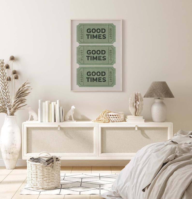 Retro Good Times Green Ticket Wall Art Apartment Wall Decor Ticket Art Print Trendy Bar Cart Wall Decor Digital Retro Poster Prints image 3