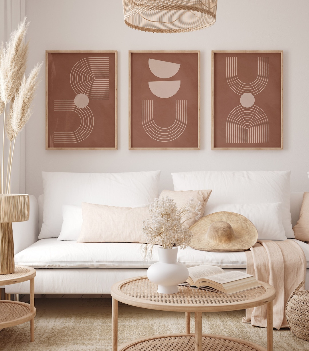 Terracotta Bohemian Wall Art Prints Set of 3 Aesthetic Modern Abstract ...