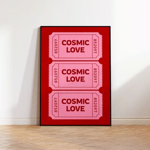 Kosmische Liebe Poster | Retro Ticket Druck | Maximalist Poster | Rot & Rosa Preppy Wandkunst | Ästhetische Y2K-Drucke | Valentinstag Poster Geschenk