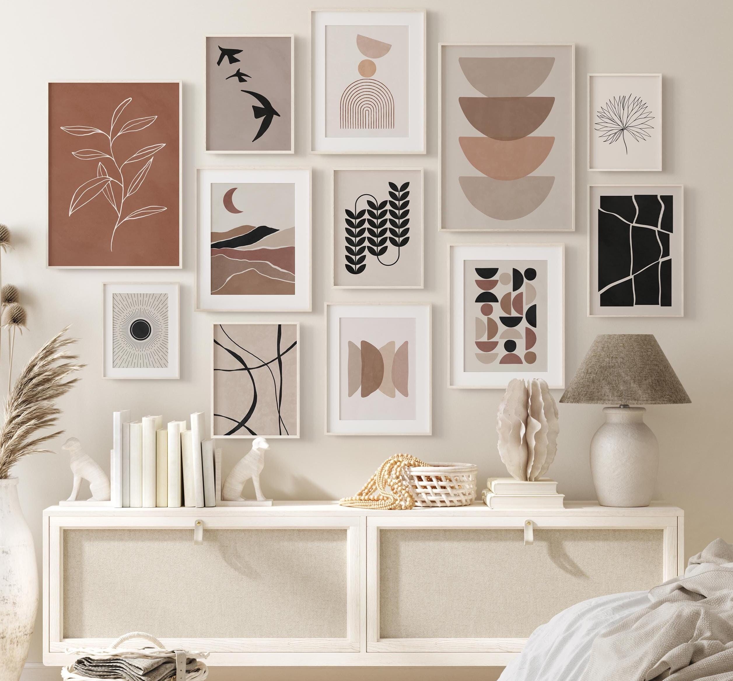 Aesthetic Boho Prints Gallery Wall Set of 12, Terracotta Wall Art Prints, Mid Century Modern Posters, Abstract Digital Prints For Home Decor