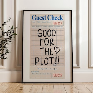 Plakat Good For The Plot, Preppy Retro Funky Bar Cart Wall Art, Plakat z dużym paragonem, Plakat do druku z czekiem gościa, Dekoracja ścienna mieszkania