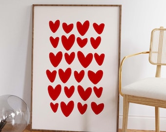 Red Heart Printed Poster, Coquette Room Decor, Cute Love Preppy Wall Art (Unframed)