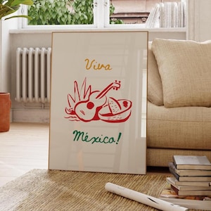 Viva Mexica Poster, Trendy Bar Cart Art Print, Mexican Quote Art, Retro Mexico Decor, Traditional Mexican Print, Colorful Fiesta Home Decor