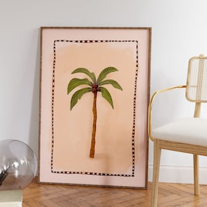 Plakat artystyczny Palm Tree | Boho Tropical Drawing Gallery Wall Art | Botaniczne plakaty nadmorskie | Modny wystrój domu Boho | Wydruk artystyczny Preppy