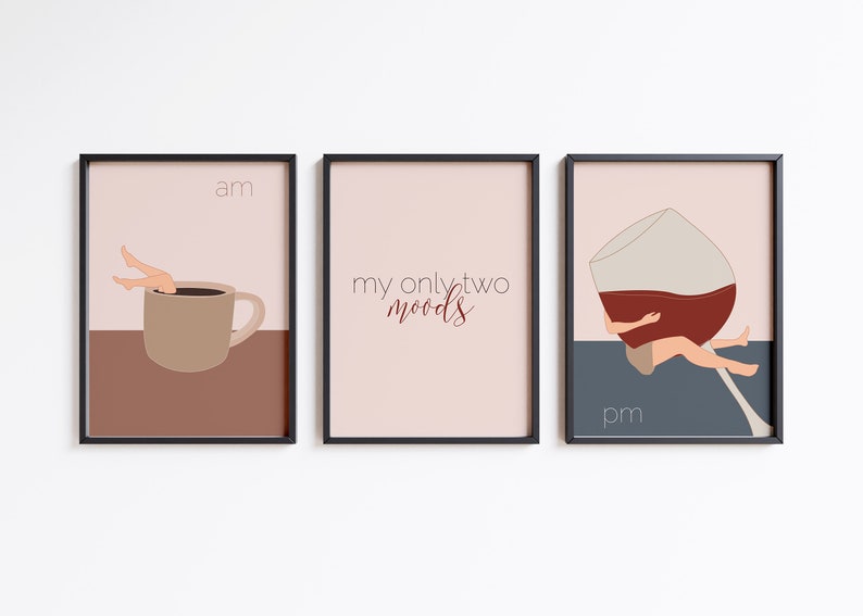 Coffee & Wine Wall Art Set AM PM Poster Coffee Art Etsy