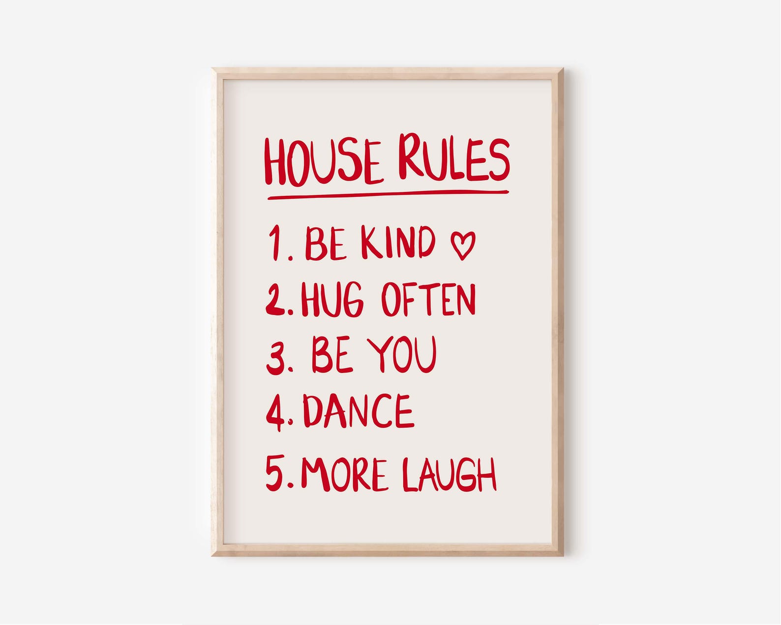 House Rules Printed Wall Art, Red Typography Family Rules Poster, Cozy ...