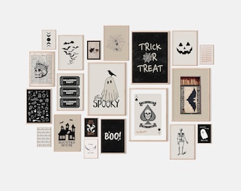 Halloween Gallery Wall Art, Retro Spooky Prints Set of 20 (Digital Download)