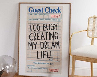 Guest Check Dream Life Poster | Preppy Dorm Decor (Digital Download)