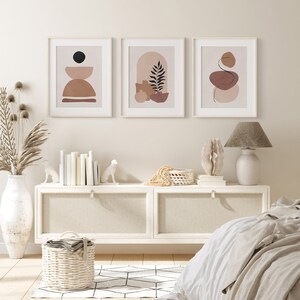 View of Minimal Neutral Abstract Art Set of 3 Prints Terracotta Wall Art Prints ...