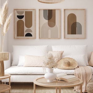 Neutral Mid Century Modern Art Poster Set of Three Living Room Poster ...