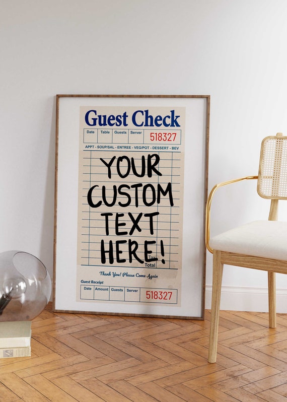 Customize Guest Check Poster, Aesthetic Typographic Preppy Print, Eclectic Custom Quotes, Apartment Wall Decor, Printable Personalize Poster