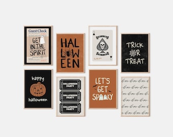 Halloween Gallery Wall Art Prints, Retro Spooky Wall Decor (Digital Download)