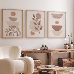Set Of 3 Neutral Tones Modern Style Prints, Beige Abstract Geometric Art Print Set, Scandinavian Aesthetic Art Prints, Printable Art Posters