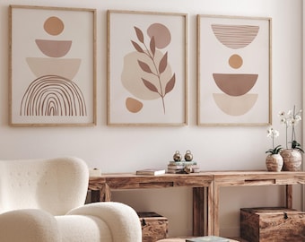 Set Of 3 Neutral Tones Modern Style Prints, Beige Abstract Geometric Art Print Set, Scandinavian Aesthetic Art Prints, Printable Art Posters