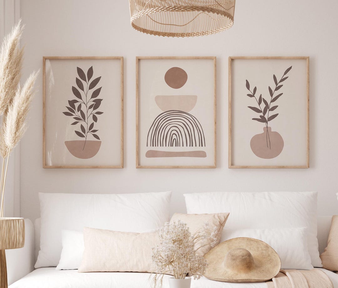 Set of 3 Neutral Boho Wall Art Prints – Terracotta Beige Abstract ...