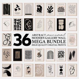 Modernes Boho Mega Bundle Galeriewand-Set | 36 Stück Abstrakt Neutral Ausstellungsplakate | Minimalistische beige, schwarze, cremefarbene Wanddekoration