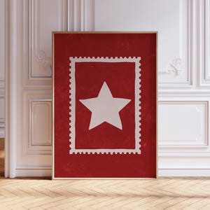 Handgetekende retro ster muurposter print, trendy appartement cool westers decor, rode preppy Y2K barwagen kunst aan de muur, afdrukbaar funky interieur