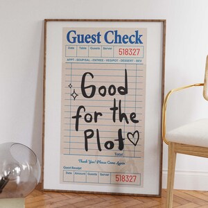 Guest Check Poster, Good For The Plot Print, Preppy Room Decor, Trendy Retro Apartment Wall Art