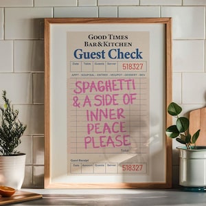 Spaghetti Lovers Poster, trendiges Cafe Art Decor, Good Times Bar Cart Print, druckbares Wohnungsdekor, Gästecheck rosa Adreppy Kitchen Poster