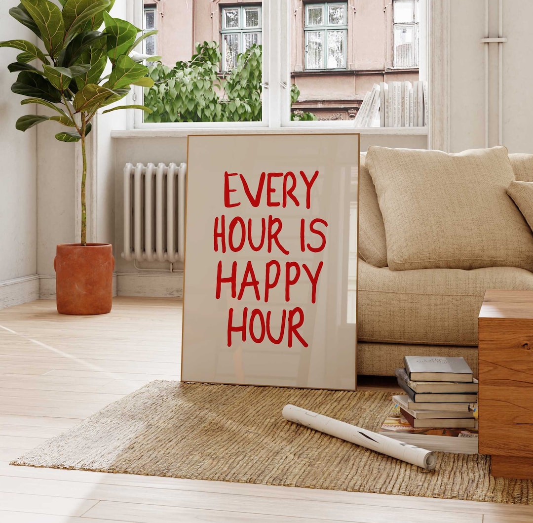 Printable Happy Hour Poster Bar Cart Wall Art Cute Drinks Poster Every