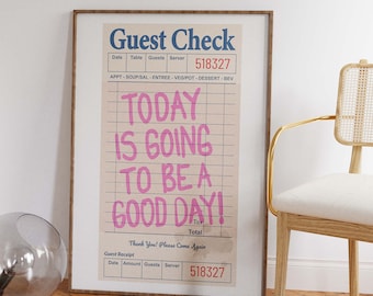 Preppy Guest Check Poster, Retro Wall Art (Digital Download)