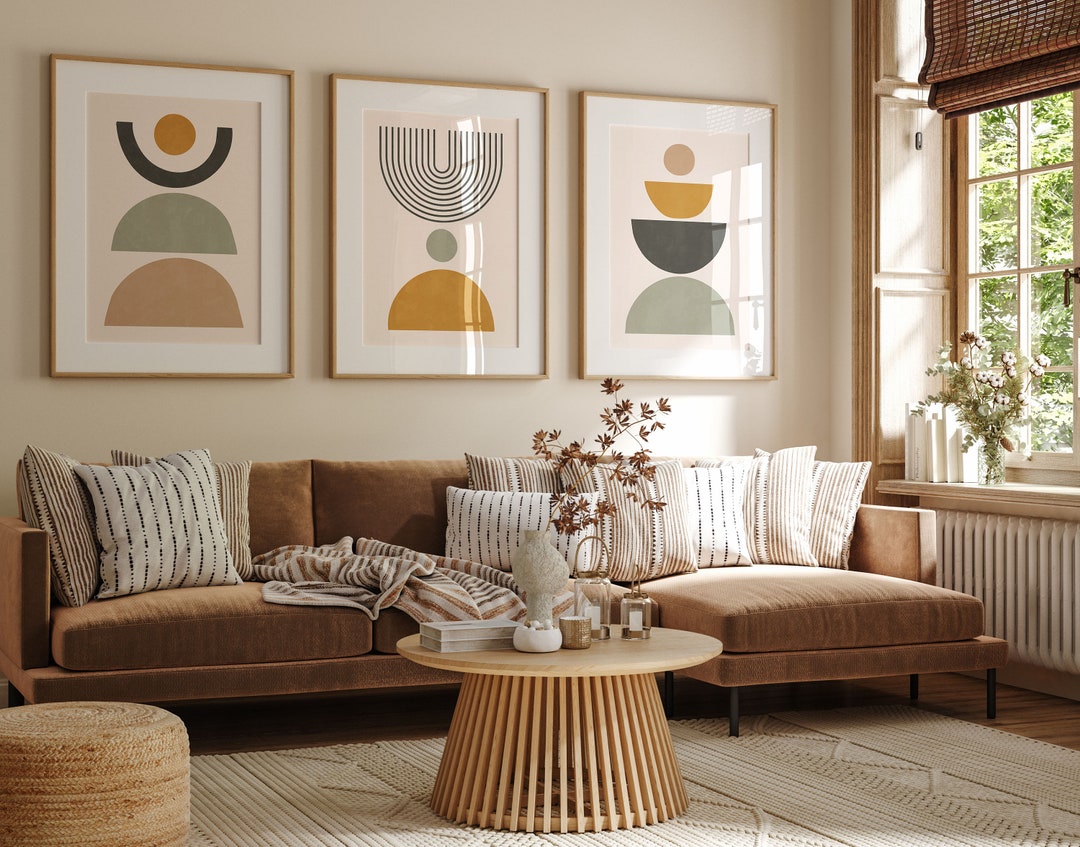 Mid Century Modern Wall Art Set of 3, Boho Abstract Geometric Print ...