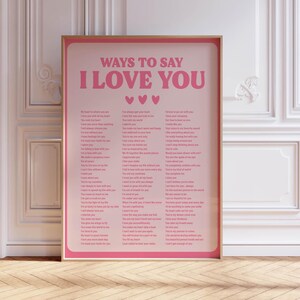 Ways To Say I Love You Print, Retro Love Poster, Gift for Couple, Trendy Pink Wall Art, Indie Room Decor, Preppy Y2K Aesthetic Poster