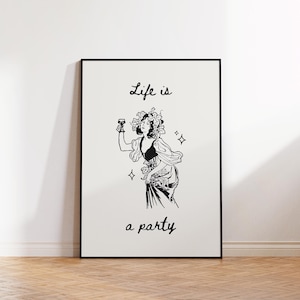 Wydrukowany plakat Preppy Retro, plakat Life Is A Party, wydruk wózka na kawę, nowoczesny wystrój ścienny do mieszkania i kuchni, modny plakat ze sztuką napojów