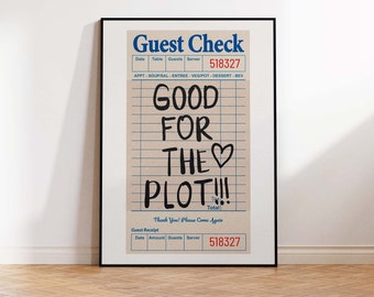 Guest Check Poster Print | Aesthetic Apartment Wall Decor | Good For The Plot Poster | Printable Funny Bar Cart Art | Preppy Retro Wall Art