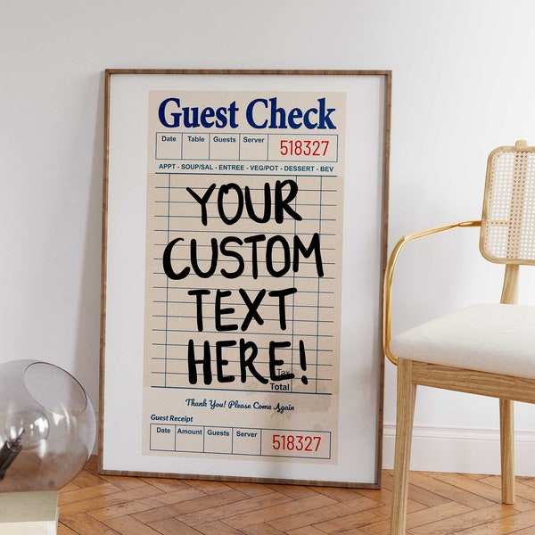 Customize Guest Check Poster, Aesthetic Typographic Preppy Prints, Custom Quotes Poster,  Apartment Wall Decor, Printable Personalize Poster